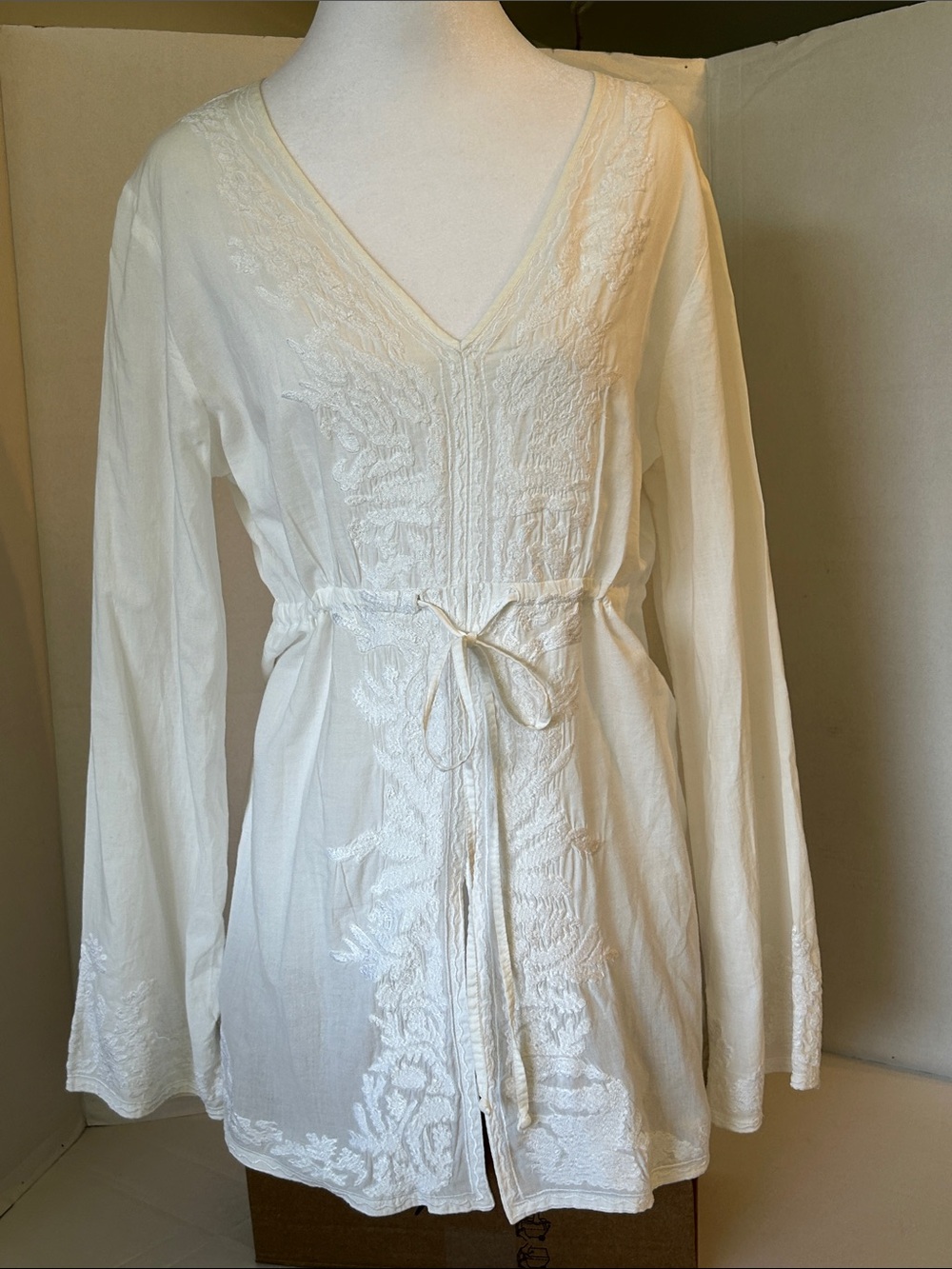 WHITEWASH MOROCCO BOHEMIAN EMBROIDERED 💯COTTON TUNIC SZ M